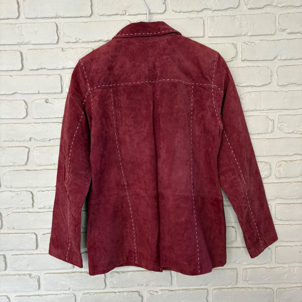 Vintage d. & co. Red Suede Leather Jacket Contrast Button Front Coat Y2k - Picture 6 of 6